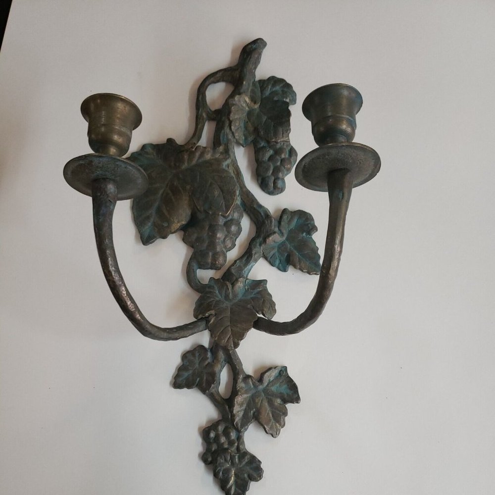 Vintage Gatco Grapevine Grape Double Candle Holder Solid Brass 14" Patina